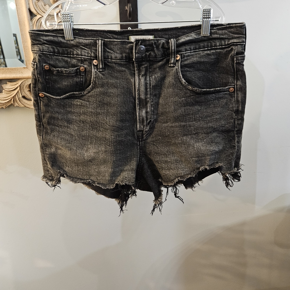 American Eagle High-Rise Cutoff Distressed Black Denim Shorts